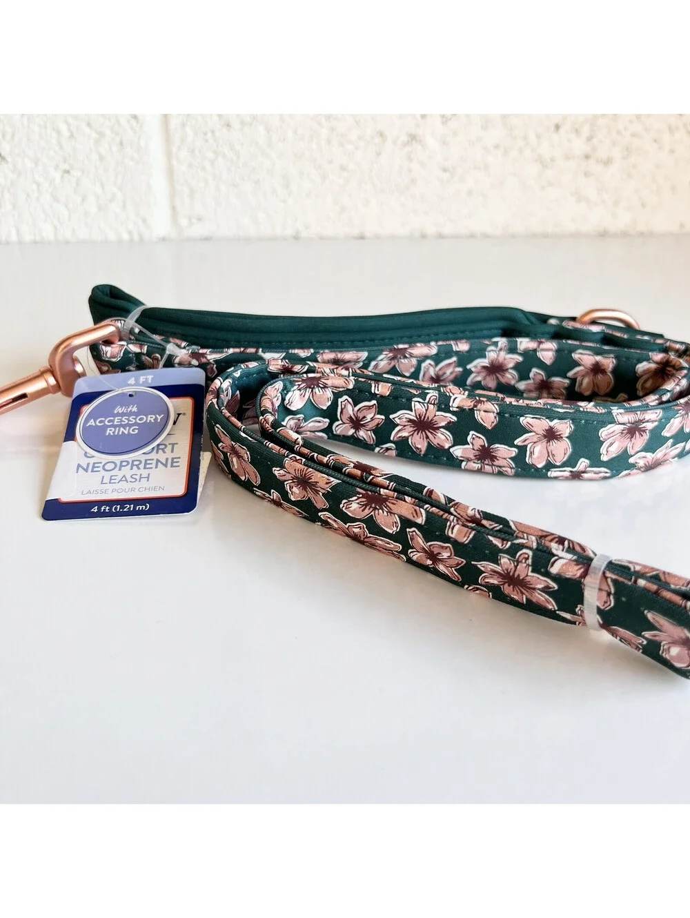 NEW Top Paw 4 Ft Neoprene Leash Green Pink Floral Tropical Flowers Dog Puppy NWT